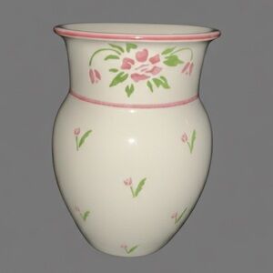 Teleflora Ceramic Vase with Pink and Green Accents - 5.5” x 4”